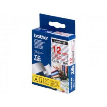 TZE132 BROTHER PT Schriftband 12mm klar rot 8 Meter laminiert