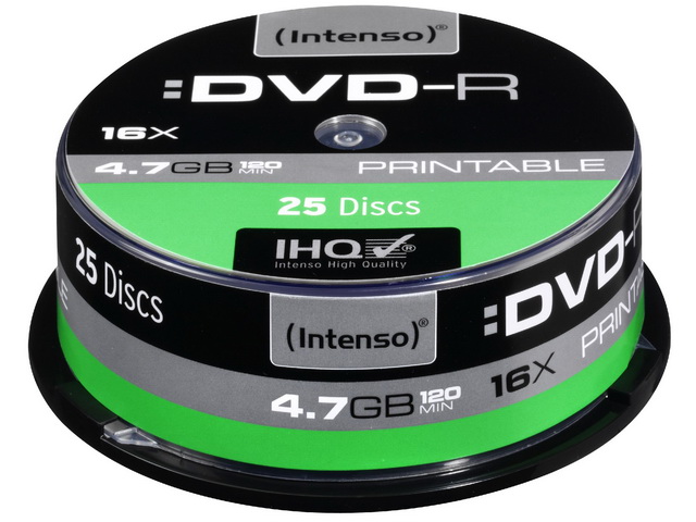 INTENSO DVD-R 4.7GB 16x IW (25) CB 4801154 Cake Box inkjet printable