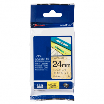 TZEPR851 BROTHER PT Schriftband 24mm schwarz gold 8 Meter laminiert