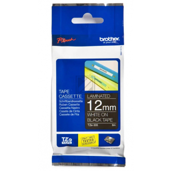 TZE335 BROTHER PT Schriftband 12mm schwarz weiss 8 Meter laminiert