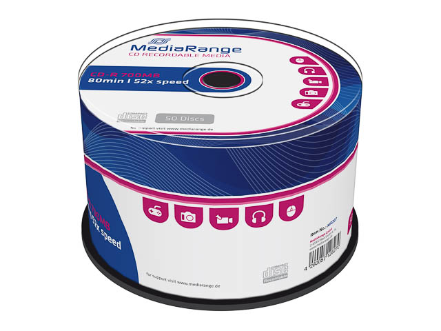 MEDIARANGE CDR80 700MB 52x (50) CB MR207 Cake Box UV-bestaendig