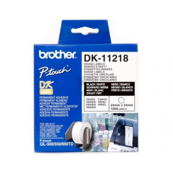 DK11218 BROTHER QL550 Etikettenrolle 24mm weiss schwarz 1000 Stück rund