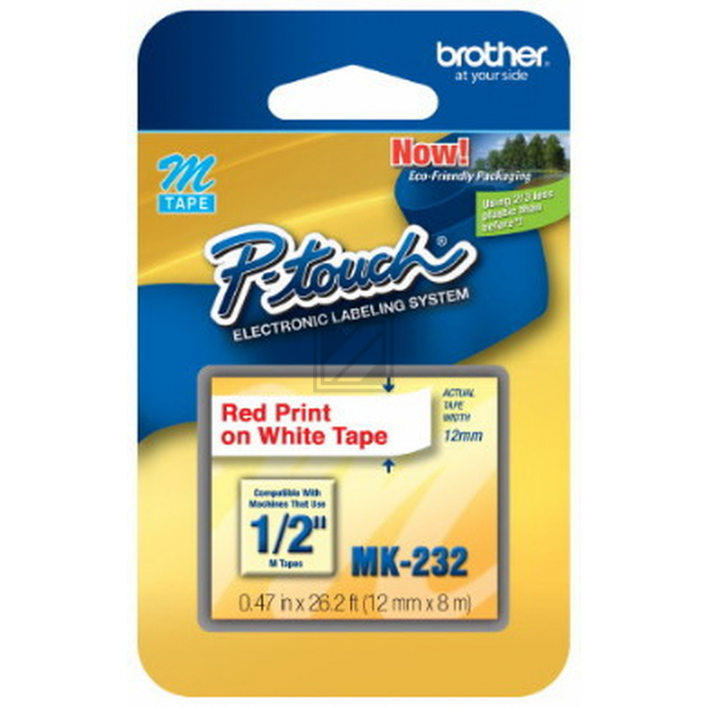 MK232BZ BROTHER PT Schriftband 12mm weiss rot 8 Meter nicht laminiert