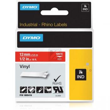 1805416 DYMO IND Schriftband 12mm weiss rot 5,5 Meter Vinyl