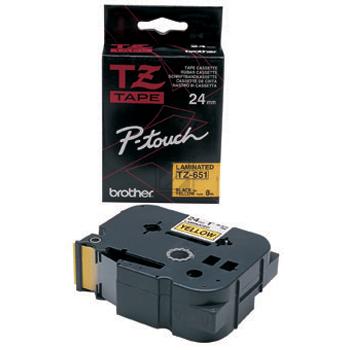 TZE651 BROTHER PT Schriftband 24mm gelb schwarz 8 Meter laminiert