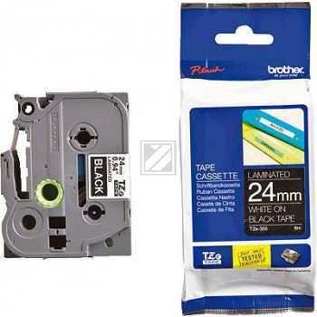 TZE355 BROTHER PT Schriftband 24mm schwarz weiss 8 Meter laminiert