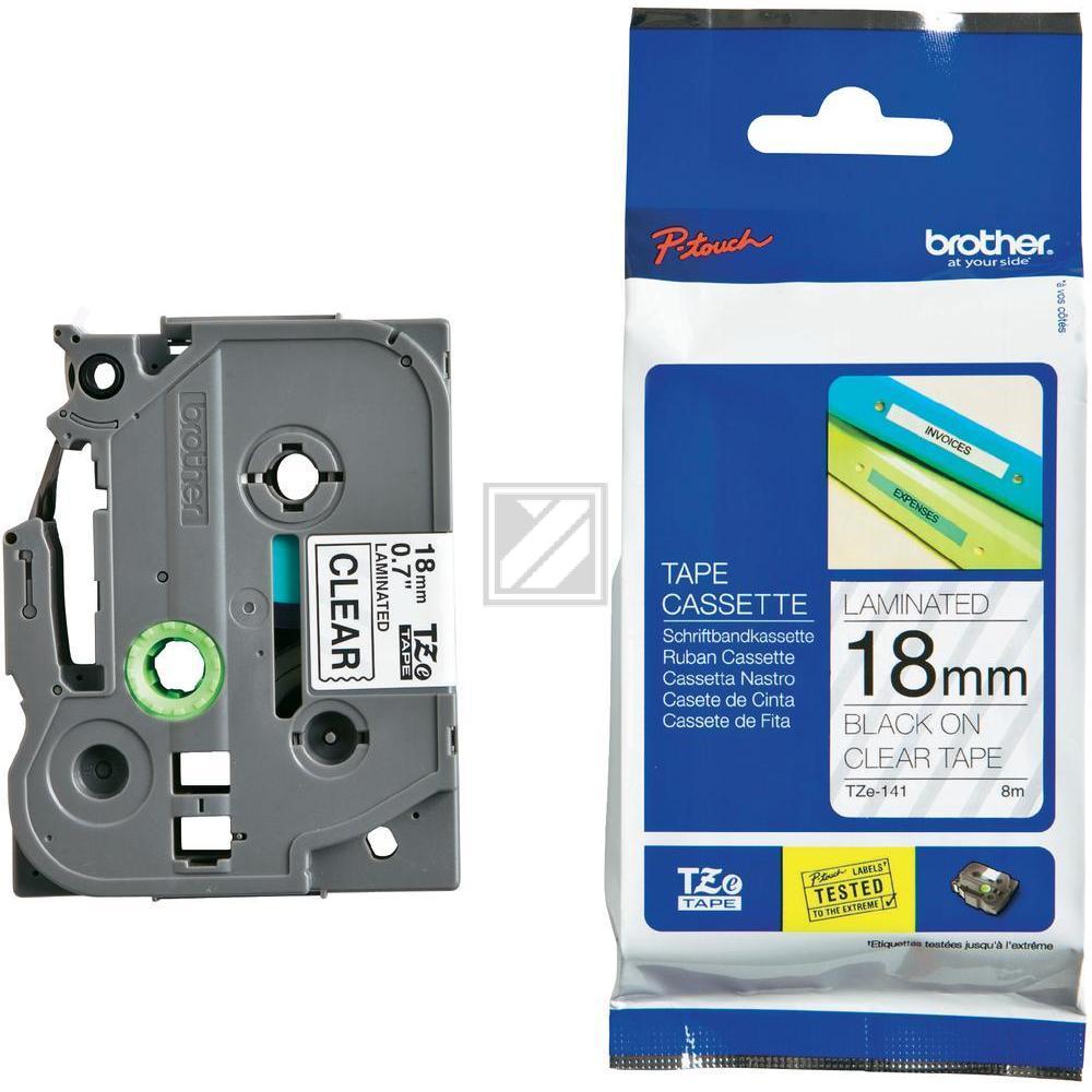 TZE141 BROTHER PT Schriftband 18mm klar schwarz 8 Meter laminiert