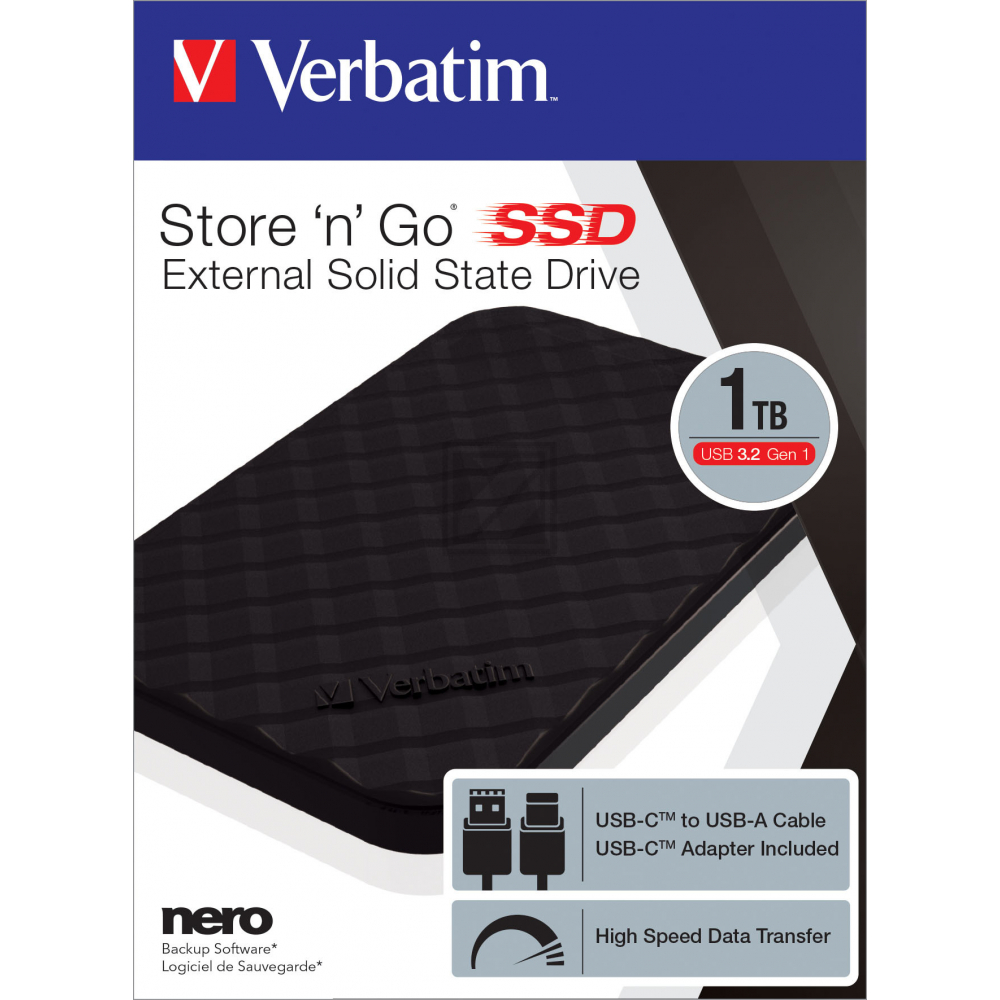 VERBATIM STORE 'N' GO PORTABLE SSD 1TB 53230 USB 3.2 Typ C extern schwarz