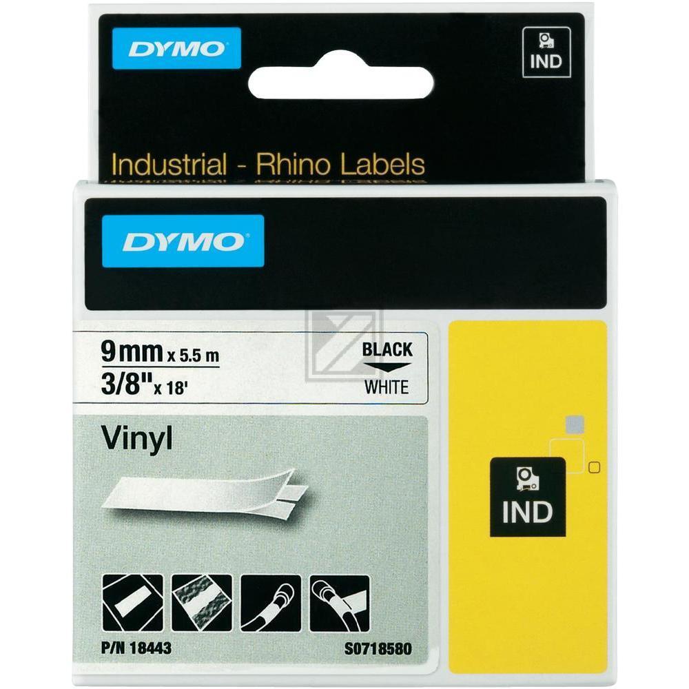 18443 DYMO IND Schriftband 9mm schwarz weiss 5,5 Meter Vinyl