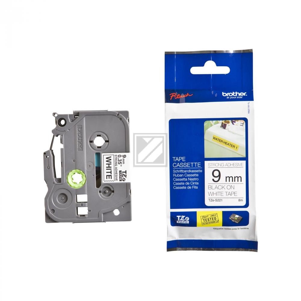 TZES221 BROTHER PT Schriftband 9mm weiss schwarz 8 Meter laminiert