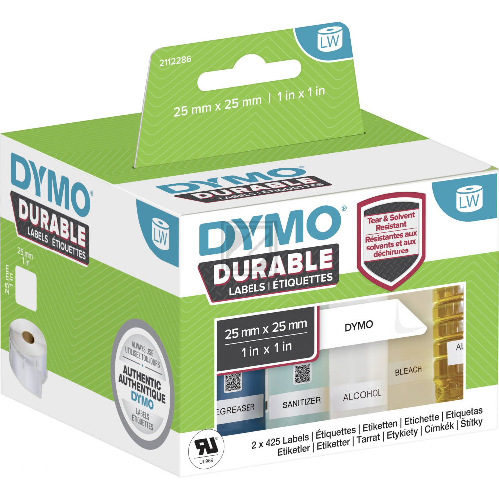 2112286 DYMO LW Adressetiketten (2) 25x25mm weiss schwarz 2x850 Stück PP
