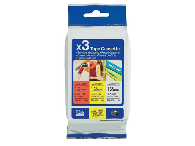 TZE31M3 BROTHER PTOUCH 12mm (3) SET TZE231weiss+TZE431rot+TZE631gelb