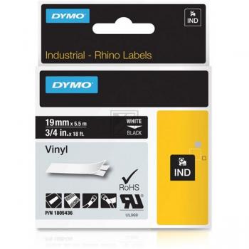 1805436 DYMO IND Schriftband 19mm weiss schwarz 5,5 Meter Vinyl