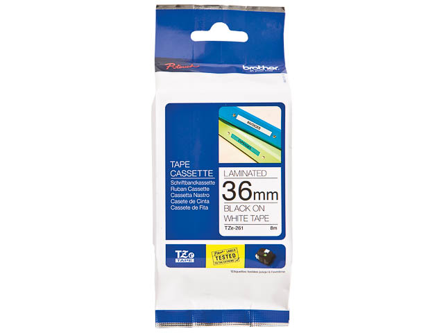 TZE261CIV BROTHER PT 36mm WEISS-SCHWARZ Schriftband 8m laminiert