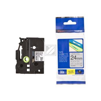 TZEM951 BROTHER PT Schriftband 24mm silber schwarz 8 Meter laminiert