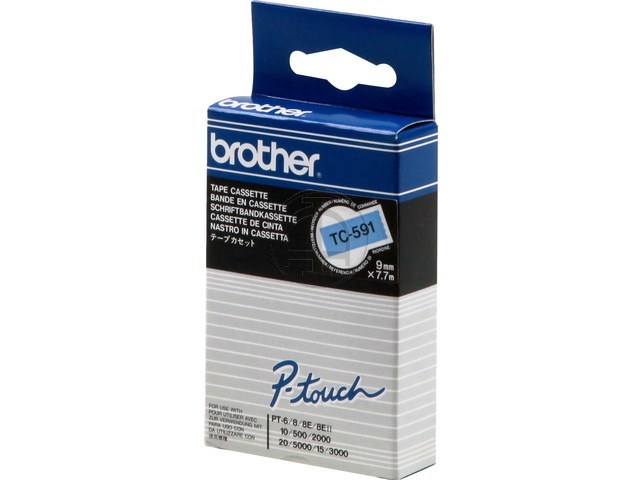 TC591 BROTHER PTOUCH 9mm BLAU-SCHWARZ Schriftband 7,7m laminiert