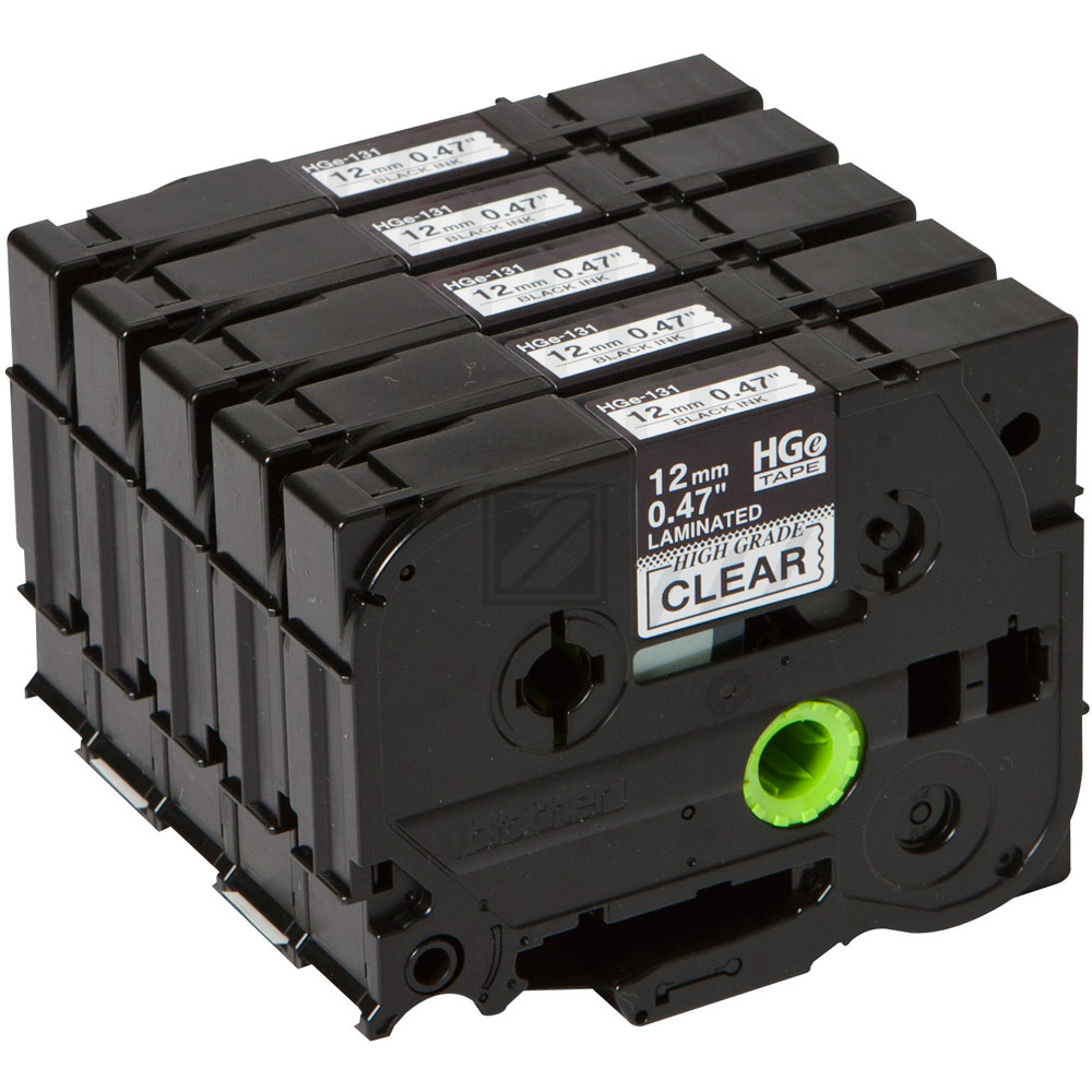 HGE131V5 BROTHER PT Schriftband (5) 12mm klar schwarz 5x8 Meter laminiert