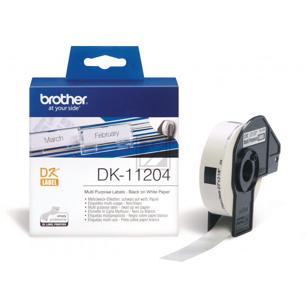 DK11204 BROTHER QL550 Etikettenrolle 17x54mm weiss schwarz 400 Stück