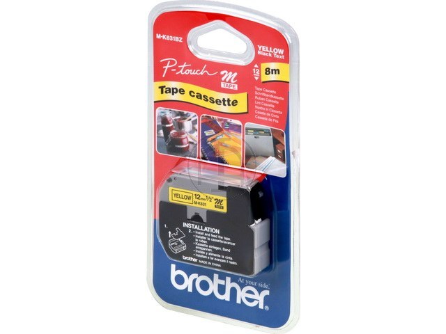 MK631BZ BROTHER PTOUCH 12mm GELB-SCHW Schriftband 8m nicht laminiert