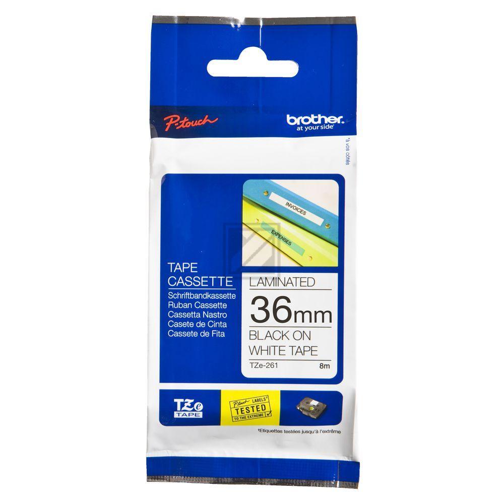 TZE261 BROTHER PT Schriftband 36mm weiss schwarz 8 Meter laminiert