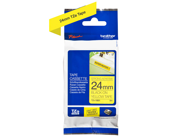 TZES651 BROTHER PTOUCH 24mm GELB-SCHW Schriftband 8m laminiert