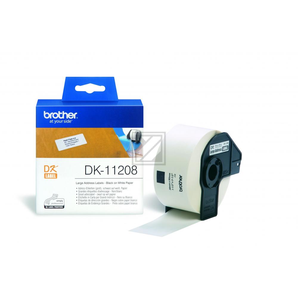 DK11208 BROTHER QL550 Etikettenrolle 38x90mm weiss schwarz 400 Stück