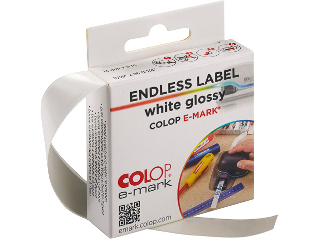 COLOP E-MARK ENDLOSETIKETTEN 155361 8m 14mm weiss glaenzend