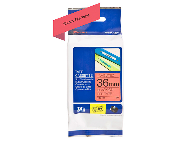 TZE461 BROTHER PTOUCH 36mm ROT-SCHWARZ Schriftband 8m laminiert
