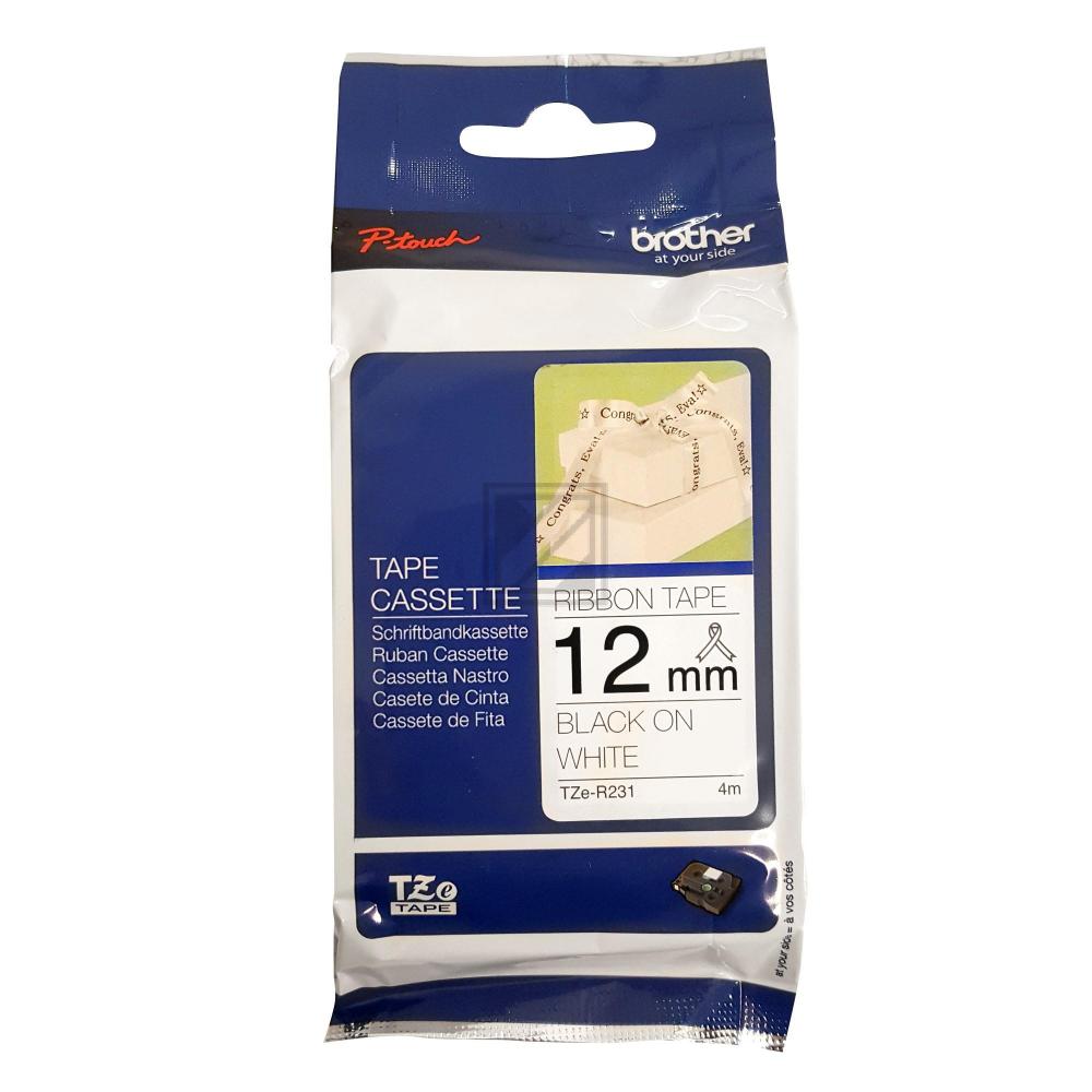TZER231 BROTHER PT Schriftband 12mm schwarz weiss 4 Meter nicht klebend
