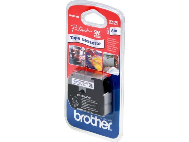 MK233BZ BROTHER PTOUCH 12mm WEISS-BLAU Schriftband 8m nicht laminiert