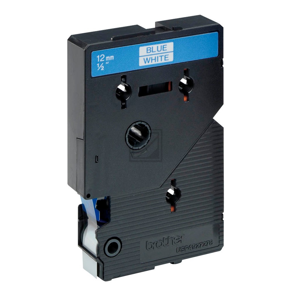 TC203 BROTHER PT Schriftband 12mm weiss blau 7,7 Meter laminiert