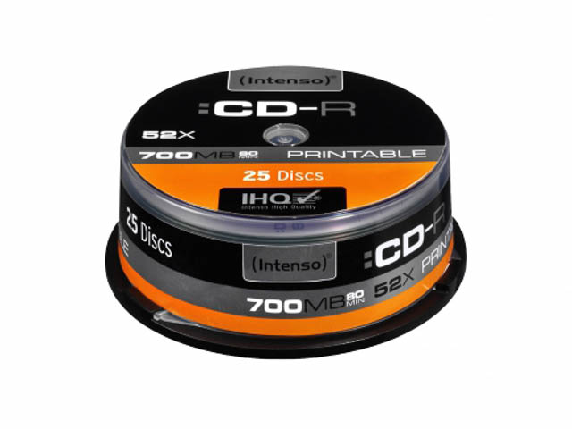 INTENSO CDR80 700MB 52x IW (25) CB 1801124 Cake Box inkjet printable