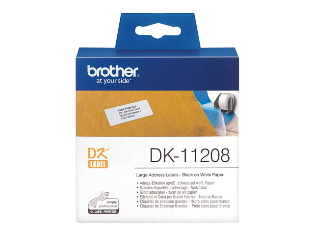 DK11208 BROTHER PT QL550 ETIKETTEN WEISS 400Stk/Rolle 38x90mm