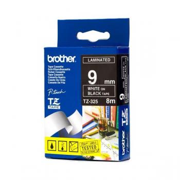 TZE325 BROTHER PT Schriftband 9mm schwarz weiss 8 Meter laminiert