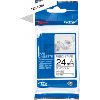 TZER251 BROTHER PT Schriftband 24mm weiss schwarz 8 Meter laminiert Textil